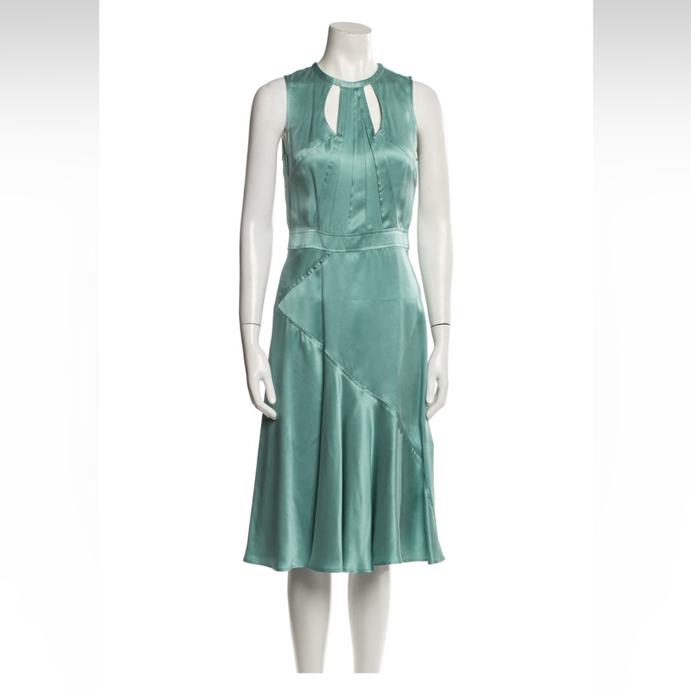 Nicole Miller Green Asymmetrical Pleated Midi Dress